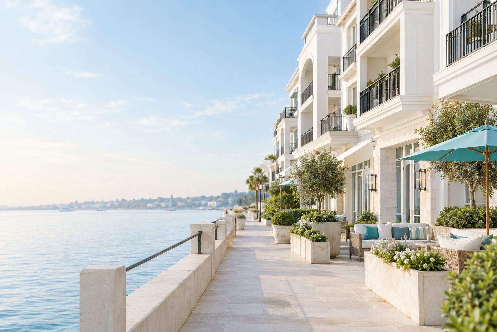 A boutique waterfront hotel on a seaside promenade