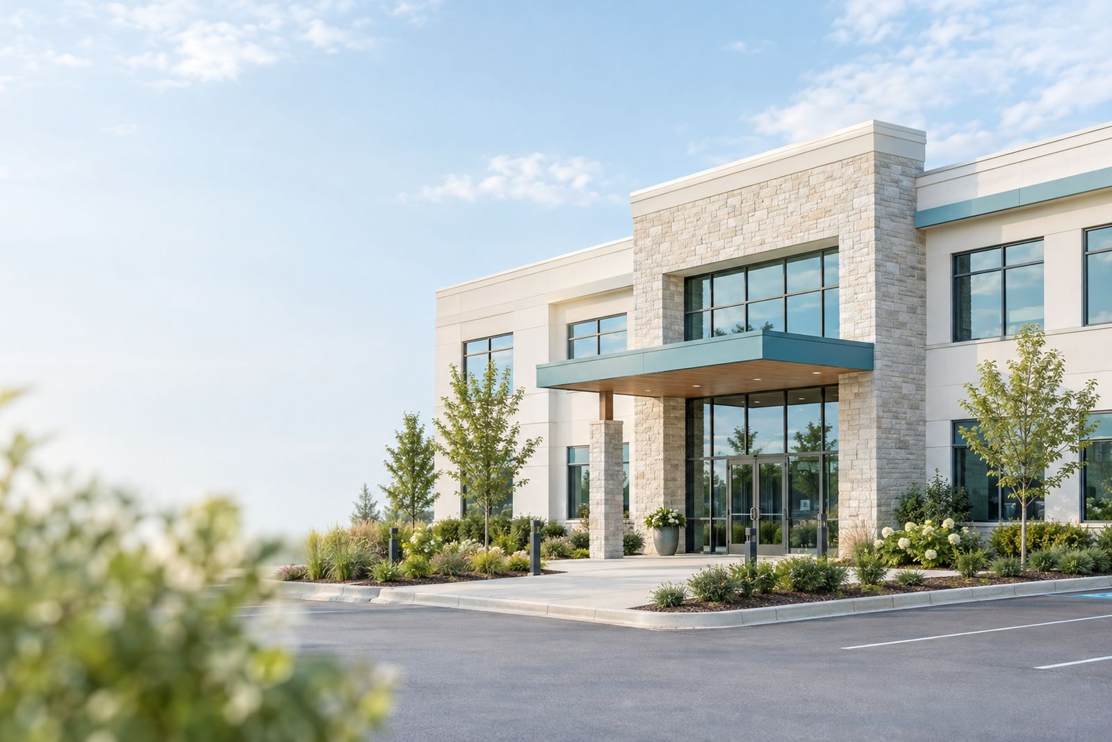 A two-story medical office building with a covered entrance