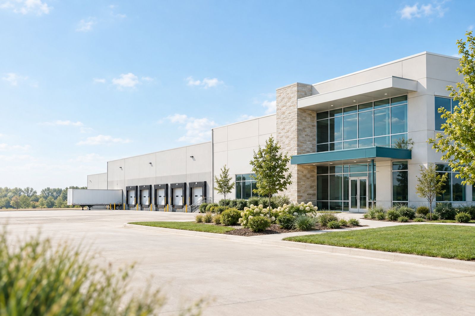 An owner-occupied light industrial building with a landscaped office entrance