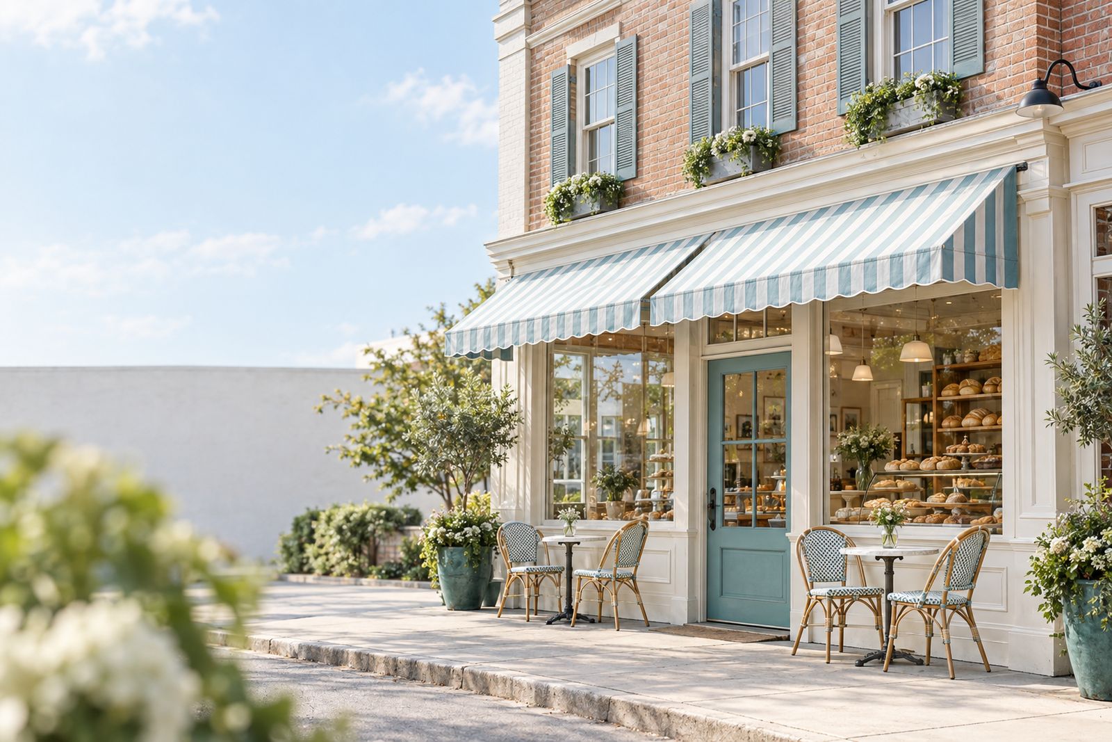 A family-owned bakery and cafe on a main street, the kind of owner-occupied business an SBA loan finances