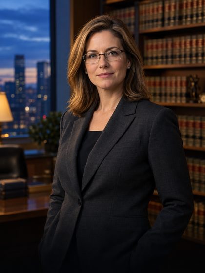 An attorney with glasses standing in a law library